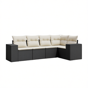 Conjunto de Sofás de Jardín Modernos para Exteriores, en Ratán Sintético Negro, Muebles Modulares Grandes con Cojines de Espuma de Alta Densidad para Patio - Product Image 1