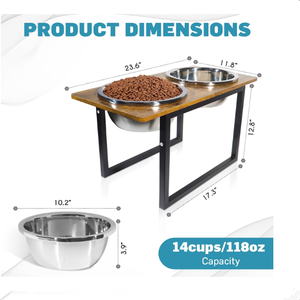 Edelstahl 2 Schüsseln Holz Erhöhter Futternapf-Ständer Haustier-Futterschüsseln für Hunde und Katzen - Product Image 2