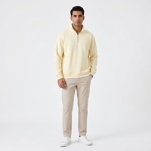 Sudadera con capucha y media cremallera para hombre, 100% algodón, de secado rápido, transpirable, tallas grandes, corte regular, manga larga, color liso, novedad 2026 - Product Image 1