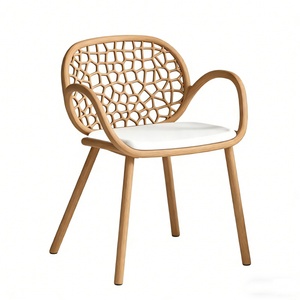 Chaise de salle à manger d'extérieur au design moderne ajouré avec accoudoirs, chaise de patio résistante aux intempéries avec coussin confortable - Product Image 2