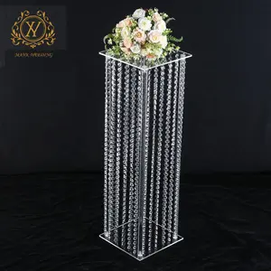 Support à fleurs en cristal perlé Support de pièce maîtresse en acrylique transparent Décoration de table principale Grand vase en acrylique pour centres de table de mariage