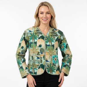 Chaqueta Acolchada de Punto 100% Algodón, Estilo Boho, Hecha a Mano, con Estampado de Jungla, Transpirable y Reversible, para Otoño/Invierno/Primavera - Product Image 1