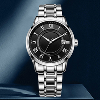 Montre de luxe à quartz 41 mm, chiffres romains, affichage de la date, cadran à aiguilles, verre, bracelet en acier inoxydable, étanche