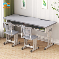Fabricant OEM - Bureau d'école réglable à deux places avec chaises d'étude à structure en acier pour étudiants - Fourniture en gros pour salles de classe
