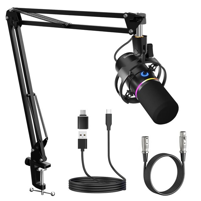 Professional Studio Condenser Microphone Wired XLR/USB Noise Cancelling Metal Cardioid Shock Mount Sound Card Desktop Microphone