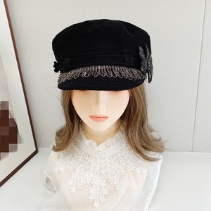 Chapeau de marin pour femme tendance, chapeau de newsboy, chapeau de chauffeur, chapeau de boulanger, béret à visière en velours, chapeau de fiddler avec fleur en strass - Product Image 2