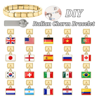 Bracelet à breloques italien en acier inoxydable avec élément drapeau, module DIY, pendentif à assembler, accessoire polyvalent transfrontalier
