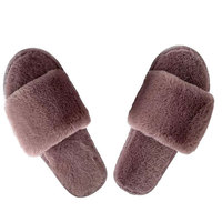 Chaussons d'hiver doux et chauds pour femmes, à bout ouvert, en fourrure pelucheuse, à une bride, grande taille, collection 2024, offre spéciale