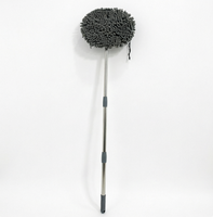 Mopa Telescópica de Chenilla con Cabezal de Fibra Suave Gris para Limpieza sin Rayones, Palo Extensible para Ruedas de Techo, Lavable y Reutilizable