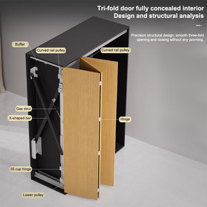 Système <span class=keywords><strong>de</strong></span> glissière coulissante et <span class=keywords><strong>pliante</strong></span> <span class=keywords><strong>pour</strong></span> armoire intérieure, quincaillerie dissimulée, avec <span class=keywords><strong>porte</strong></span> à 3 panneaux à roulettes <span class=keywords><strong>pour</strong></span> <span class=keywords><strong>placard</strong></span> et cuisine - Product Image 2