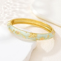 Bracelet jonc en alliage de zinc plaqué or, style chinois cloisonné, motif floral, pour femme - Collection classique - Vente chaude