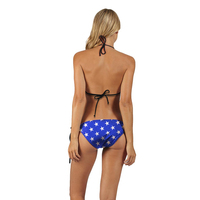 Amerikaanse vlag print groothandel op maat gemaakte tweedelige strandkleding sexy thong badkleding bikini's driehoekset voor vrouwen