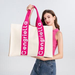Sac fourre-tout en toile rose personnalisable avec logo, grande capacité, style Spicy Girl, tendance mode, grands sacs de shopping - Product Image 5