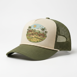Gorra Trucker de Espuma con Estampado Personalizado al por Mayor, Verde Oliva, Malla Trasera, 5 Paneles, Visera Curva, Estilo Vintage, Perfil Alto, Alta Calidad - Product Image 1