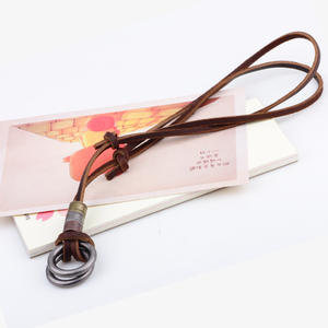 Длинные мужские и женские унисекс регулируемые солнцезащитные очки держатель двойной круг 2 кольца кулон коричневый Натуральная кожа шнур ожерелье - Product Image 3