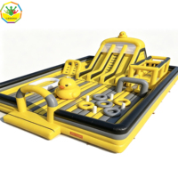 Parc gonflable double toboggan jaune et noir, aire de jeux gonflable commerciale pour enfants