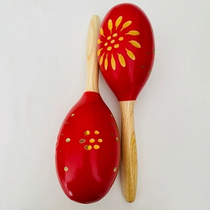 Maraca en bois naturel en gros, motif floral rouge, shaker rythmique pour la maternelle, jouet musical éducatif précoce - Product Image 2