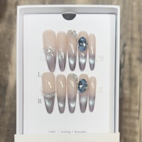 Faux ongles 3D faits main motif fleur diamant, lot de 10 pièces avec pointes longues, formes carrées, amande, stiletto et motifs papillon pour doigts