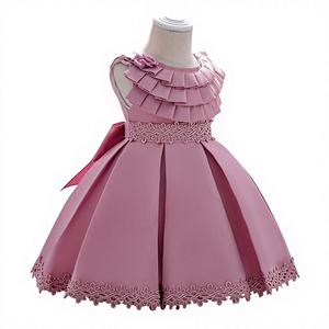 ชุดเดรสเด็กผู้หญิงสำหรับงานเลี้ยงฤดูร้อน ผ้าซาตินระบายชายระบายยาวถึงเข่า สไตล์เจ้าหญิง อายุ 3-5 ปี - Product Image 1