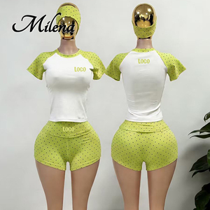 Custom logo Polka Dot Two Piece <strong>Set</strong> Y2k Women Clothing Cotton Short Sleeve t Shirt with Fold Over Shorts Women's Loungewear <strong>Set</strong> - Product Image 4