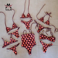 Nouvelle mode de maillots de bain dos nu sexy à imprimé fleuri Vêtements de plage String taille personnalisée Maillots de bain pour femmes matures
