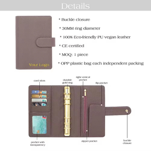 Carpeta de Anillas A6 de Lujo con Textura de Guijarro, 21 Colores, con Cierre de Cremallera, Disponible como Regalo de Navidad - Product Image 5