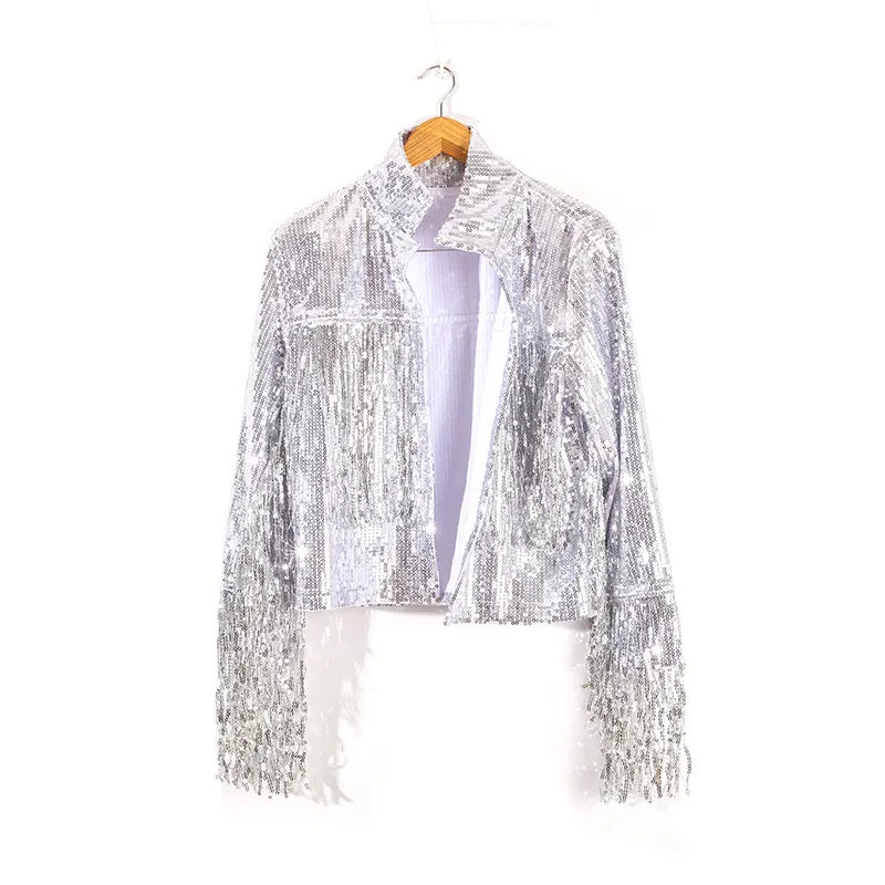 Vrouwen Sexy Verbazingwekkende Club Lichten Jas In Show Sequin Lange Mouwen Blazer Satijnen Voering Disco Concert Jas