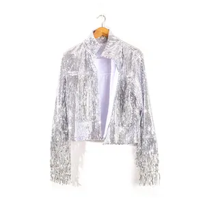Women's Sexy Amazing Club Lights Jacket in show Sequin Long Sleeve Blazer Satin Lining Disco Concert Jacket