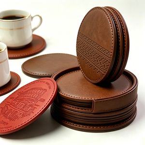 10cm Round Leather <b>Coasters</b> for Glasses Non-Slip Custom Set for Dining <b>Tables</b> & Kitchen Use - Product Image 6
