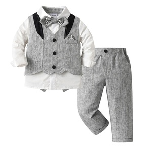 Conjunto Formal para Niños Primavera-Otoño 2025, Nuevo Chaleco de Esmoquin Gris, Ropa de Fiesta de Cuatro Piezas con Diseño de Logotipo - Product Image 1