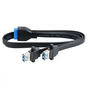 Kabel pipih kepala 19 Pin Motherboard, dudukan Panel sekrup wanita USB 3.0 port ganda