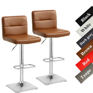 Taburete de Bar Minimalista de Estilo Nórdico con Respaldo de Estilo <span class=keywords><strong>Italiano</strong></span>, Taburete de Bar Giratorio de Cuero con Patas Altas - Product Image 5