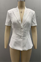 Blazer Wanita Lengan Pendek Model Jas Kerah Notch Dua Kancing Saku Samping Slim Fit Kasual Kantor Jaket Luar Wanita