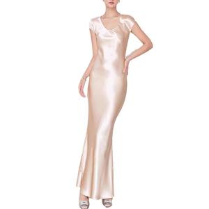 Robe <span class=keywords><strong>de</strong></span> soirée mi-longue en satin d'acétate importé OEM, coupe oblique à 45 degrés, col mandarin, taille empire vintage, ODM - Product Image 5