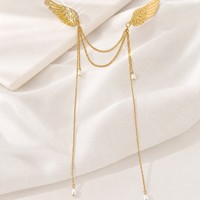 Broche de mariage unisexe élégante et romantique, style rétro, asymétrique, avec strass, alliage plaqué, ailes d'ange, perles et pompon, pour revers de veste