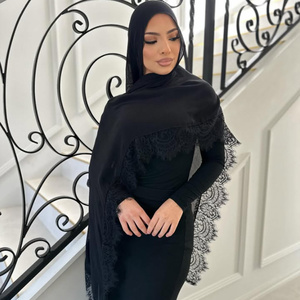 OEM ODM Hijab classique en mousseline de prière, plusieurs couleurs, uni, bordure en dentelle, châle long à une face, foulards et châles traditionnels - Product Image 2