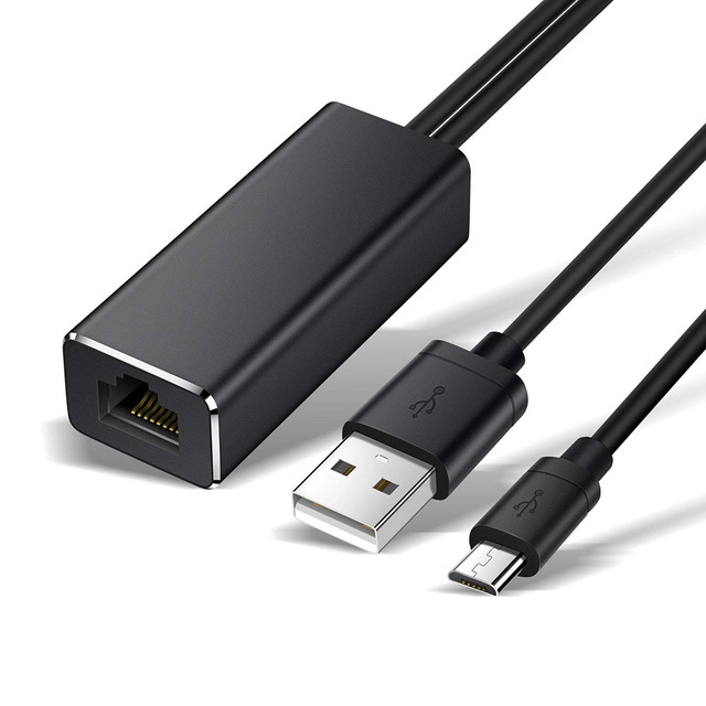 High Quality Micro Dual-Head USB to Ethernet Network Card for Fire TV Stick External 10/100Mbps in Stock