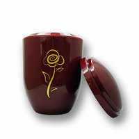 Fournitures funéraires Urne de crémation en plastique avec rose de couleur bordeaux pour le stockage de cendres humaines