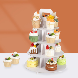 LOKYO wholesale custom printed dessert wedding 4 5 3 tier cupcake display paper <strong>cake</strong> <strong>stand</strong> with logo and handle