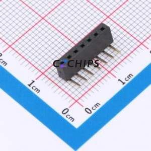 FP5J07A-B1U32-B Pin Socket Bent Lead Through Hole,P=2mm Connector 1x7P 2mm Square Hole Right Angle Insert - Product Image 1