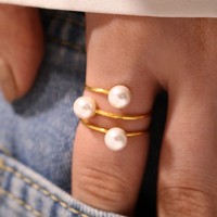 Minimalisti scher Stil und Persönlichkeit Barock perlen ringe Kreuz öffnung Dünner Ring Edelstahl Galvani sieren Vergoldeter Schmuck