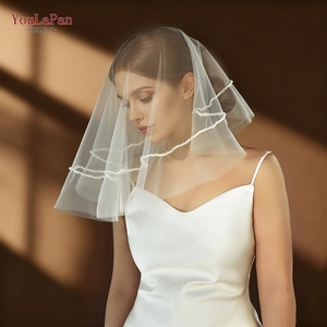 Voile de <span class=keywords><strong>mariée</strong></span> YouLaPan M183 à une seule couche, rond, à perles, style court, voile de couverture <span class=keywords><strong>avec</strong></span> embellissements en perles - Product Image 1