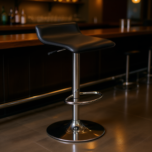 Tabouret de bar contemporain en similicuir noir, pivotant, base chromée, design moderne pour bar à domicile ou usage commercial - Product Image 2