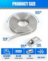 Kit de colliers de serrage pour tuyau de 32,81 pieds, bande réglable à vis sans fin en acier inoxydable 304, à découper sur mesure, avec 20 attaches renforcées
