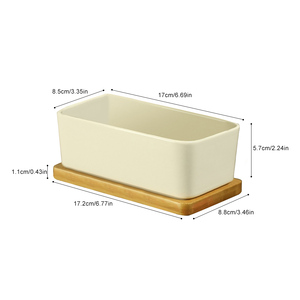 VENTE FLASH 2021 - <span class=keywords><strong>Pot</strong></span> de fleurs en céramique blanche <span class=keywords><strong>rectangulaire</strong></span> minimaliste, géométrique, simple et créatif, avec plateau en <span class=keywords><strong>bambou</strong></span>, pour plantes succulentes, décoration d'intérieur - Product Image 5