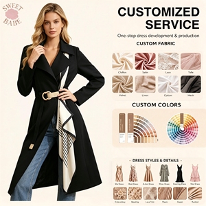 Gabardina Larga Clásica y Elegante con Cuello Vuelto y Cinturón, Ropa de Abrigo para Oficina, Primavera y Otoño, Servicio Personalizado - Product Image 1