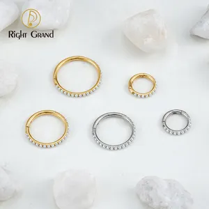 Right Grand ASTM F136 Titanium 16G Pearl Eternity Side Facing Hinged Segment Hoop Clicker Cartilage Helix Conch Rook Earring