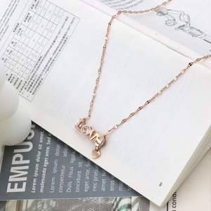 Love Letter Zircon Necklace Gold Rose Gold Everyday Wear Titanium Steel Clavicle Chain Elegant Design - Product Image 2