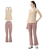 Set Yoga Wanita 2-Piece Solid Celana High Waisted Flare Longgar Tank Top Racerback Cepat Kering Bahan Spandex/Nylon Bernapas