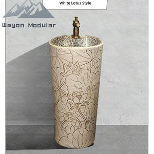 Lavabo sur pied rond élégant Wayon, lavabo d'art pour <span class=keywords><strong>salle</strong></span> <span class=keywords><strong>de</strong></span> <span class=keywords><strong>bain</strong></span>, lavabo en céramique <span class=keywords><strong>de</strong></span> luxe pour villa, hôtel - Product Image 6